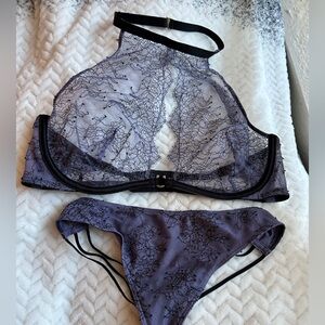 Victoria's Secret Very Sexy Sheer Lace Halter Bralette & Matching Thong Panty